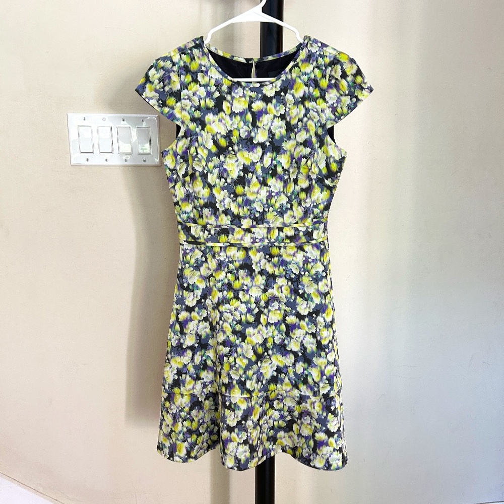 J Crew Fit and Flare Short Cap Sleeve Floral Print Dress